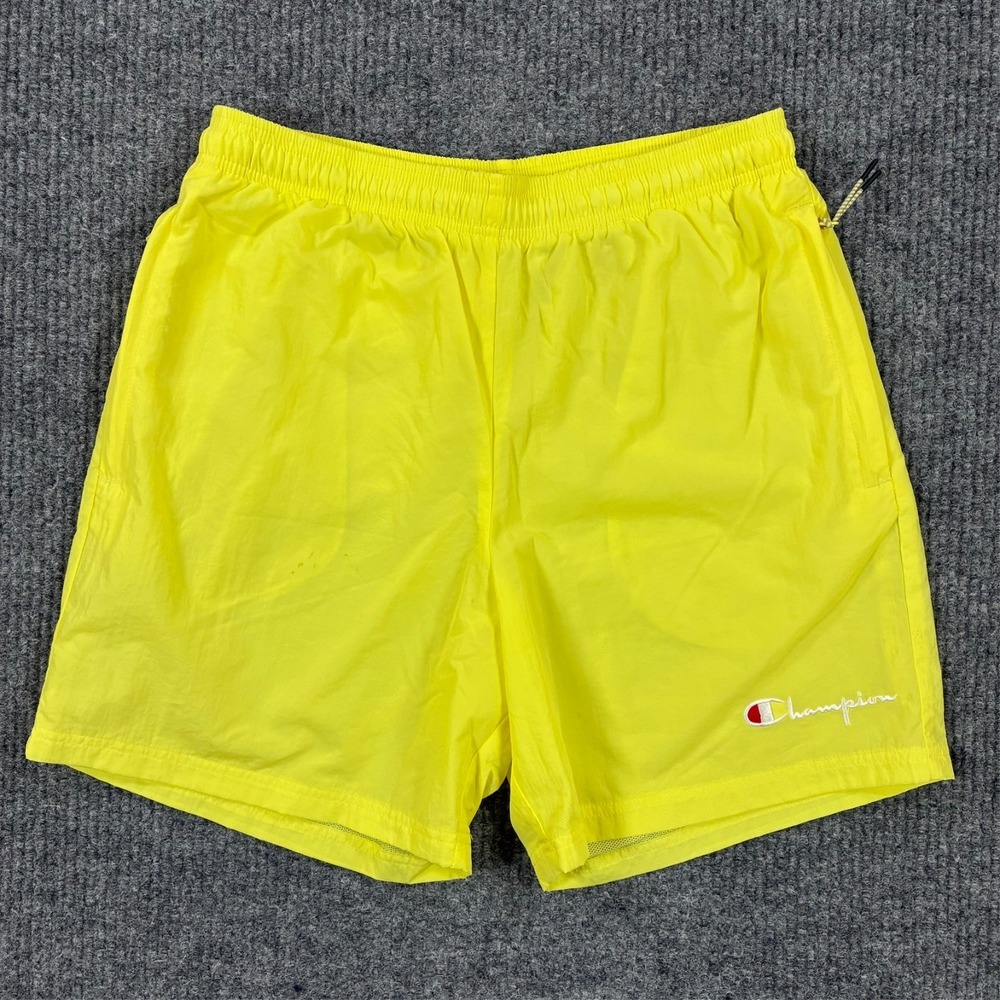 Champion Mens Size Medium Neon Yellow Swim Trunks Beach Shorts Mesh Lined